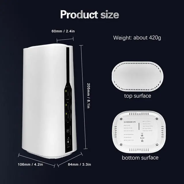 Alt view image 4 of 5 - 5G CPE Router with SIM Card Slot, 1800Mbps High Speed 2.4G/5.8G Cordless Router CPE Router Modem Dual Band SA NSA for Smarthome Office Indoor, Support 64 Users (US Plug)