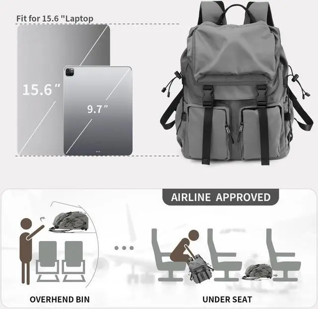 Alt view image 5 of 5 - BJIAX Vintage Laptop Backpack for Men & Women, 30L Functional Stylish Backpack with Stretchy Side Pocket Design, Water Resistant College Work Commuter Travel Backpack Fits 15.6 Inch Tablet, Notebook