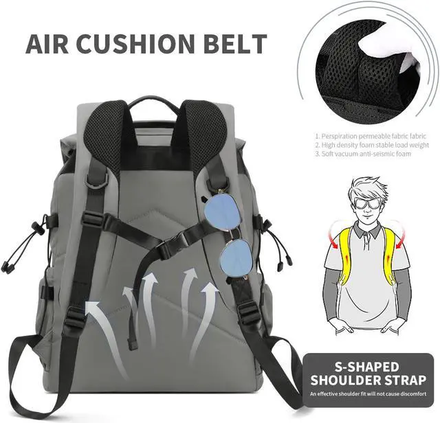 Alt view image 4 of 5 - BJIAX Vintage Laptop Backpack for Men & Women, 30L Functional Stylish Backpack with Stretchy Side Pocket Design, Water Resistant College Work Commuter Travel Backpack Fits 15.6 Inch Tablet, Notebook