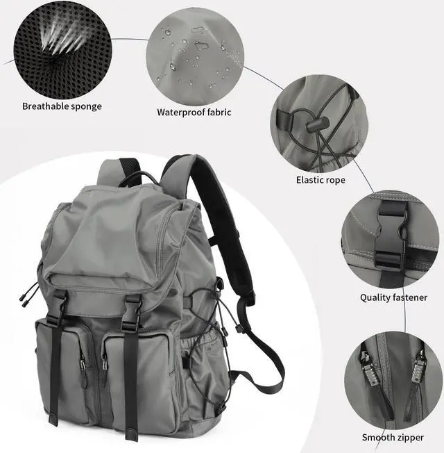 Alt view image 3 of 5 - BJIAX Vintage Laptop Backpack for Men & Women, 30L Functional Stylish Backpack with Stretchy Side Pocket Design, Water Resistant College Work Commuter Travel Backpack Fits 15.6 Inch Tablet, Notebook