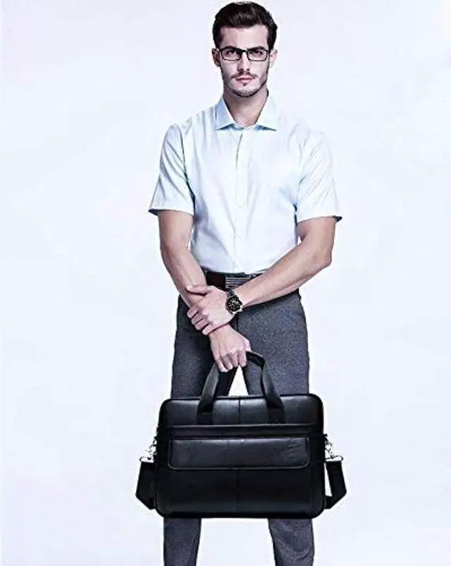 Alt view image 5 of 5 - BTDAO Leather Briefcase Laptop Bag Messenger Shoulder Work Bag Crossbody Handbag for Business Travelling Christmas for Men (CFC-black)