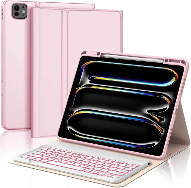 Main image of BORIYUAN Keyboard Case for New iPad Pro 13 Inch (M4) 2024, 7 Colors Backlit Detachable Keyboard Slim Folio Smart Cover for iPad Pro 13" with Pencil Holder - Pink