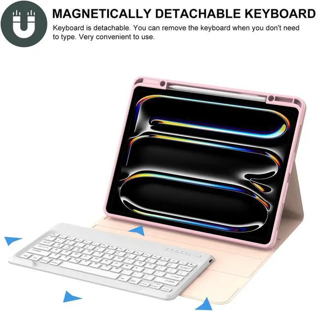 Alt view image 4 of 5 - BORIYUAN Keyboard Case for New iPad Pro 13 Inch (M4) 2024, 7 Colors Backlit Detachable Keyboard Slim Folio Smart Cover for iPad Pro 13" with Pencil Holder - Pink