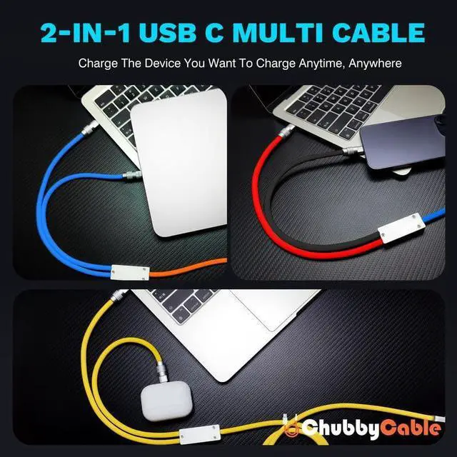 Alt view image 2 of 5 - chubbycable 2 in 1 USB C Cable 100W Charge Cable Durable Multi Fast Charging Cable Ultra-Thick Silicone Universal Phone Charger Cord, Black, 4.2FT