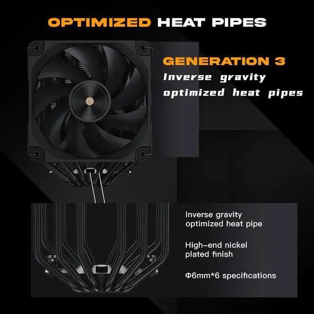 Alt view image 3 of 5 - COOLLEO P60T V3 Black Performance Edition CPU Air Cooler,Full Electroplating Reflow Welding Process,Dual-Tower Booster Fan FDB Bearing PWM 1600RPM 275W TDP for AMD AM4/AM5 & Intel LGA 115X/1200/1700