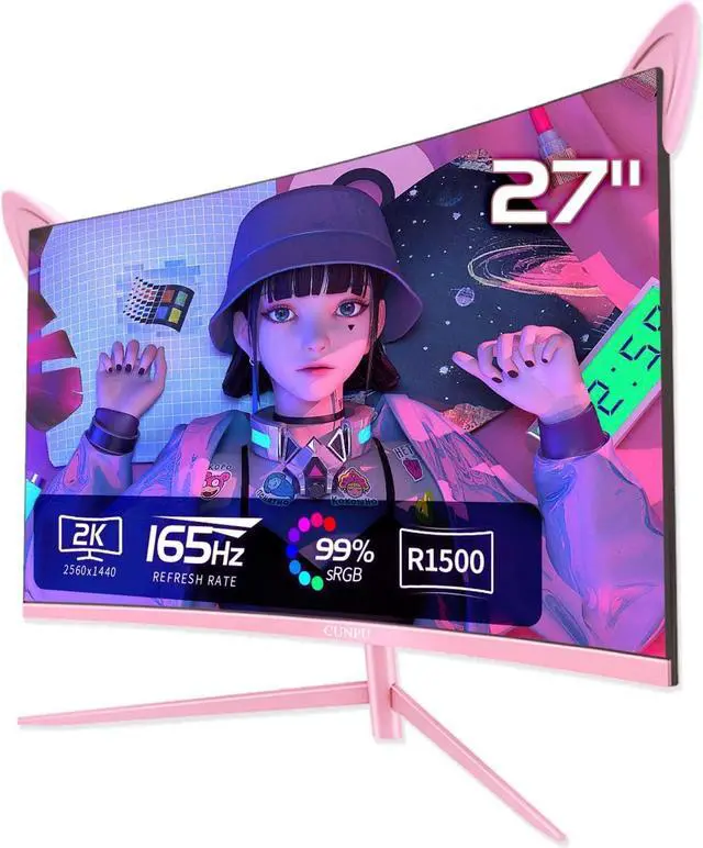 Main image of CUNPU Pink Computer Monitor, 27 inch 1440p 165Hz (Supports 144Hz) Kawaii Gaming Monitor, VA Panel 1500R Curved PC Monitor, Free-Sync, Built-in Speaker, Tilt Adjustment, DP/HDMI/USB