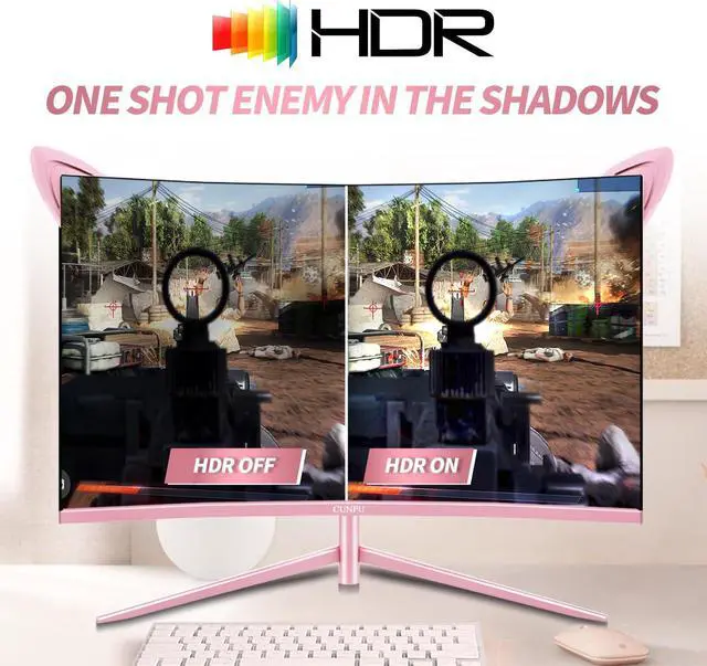 Alt view image 5 of 5 - CUNPU Pink Computer Monitor, 27 inch 1440p 165Hz (Supports 144Hz) Kawaii Gaming Monitor, VA Panel 1500R Curved PC Monitor, Free-Sync, Built-in Speaker, Tilt Adjustment, DP/HDMI/USB