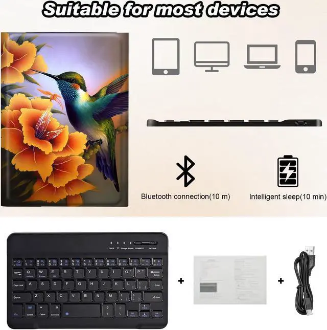 Alt view image 5 of 5 - DEGDFSGR for Samsung Galaxy Tab A8 10.5 Case with Keyboard, Detachable Wireless Keyboard Magnetic Closure Protective Cover Case for Samsung Tab A8 2022[SM-X200 X205 X207], Yellow Flower Hummingbird