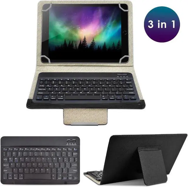 Alt view image 3 of 5 - DETUOSI Universal 10.1 inch Android Tablet Case with Keyboard, Removable Wireless Bluetooth Keyboard + PU Leather Folio Book Cover + Stand, Travel Portable Sleeve for iOS/Android/Windows System Tablet