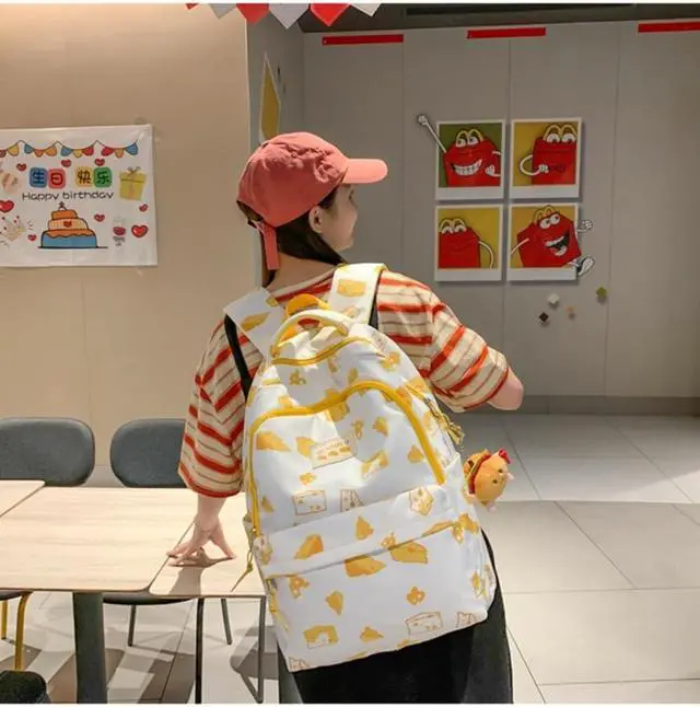 Alt view image 3 of 5 - Eaokwfp Kawaii Backpack with Cute Accessories, Tote Bag Cartoon Graphic Laptop Backpack, Large Capacity Casual Travel Daypack (Cheese Backpack)