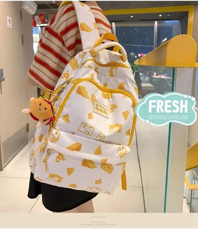 Alt view image 2 of 5 - Eaokwfp Kawaii Backpack with Cute Accessories, Tote Bag Cartoon Graphic Laptop Backpack, Large Capacity Casual Travel Daypack (Cheese Backpack)