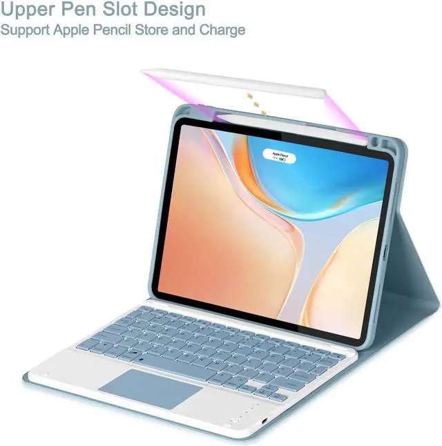 Alt view image 4 of 5 - Eisuiyi Keyboard Case for iPad Pro11 1st/2nd/3rd/4th gen, Compatible with iPad Air 11" (M3/M2) /Air5/Air4, Detachable Touchpad BT Keyboard, Magentic Protective Cover with Pencil Holder, Misty Blue
