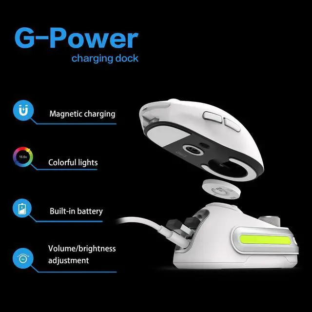 Alt view image 3 of 5 - Fanxoo G-Power Charging Dock for Logitech G502 G502X Plus GPW G903 G703 Wireless Mouse with RGB Light and Computer Volume Control knob(Does not Include Mouse) (White)