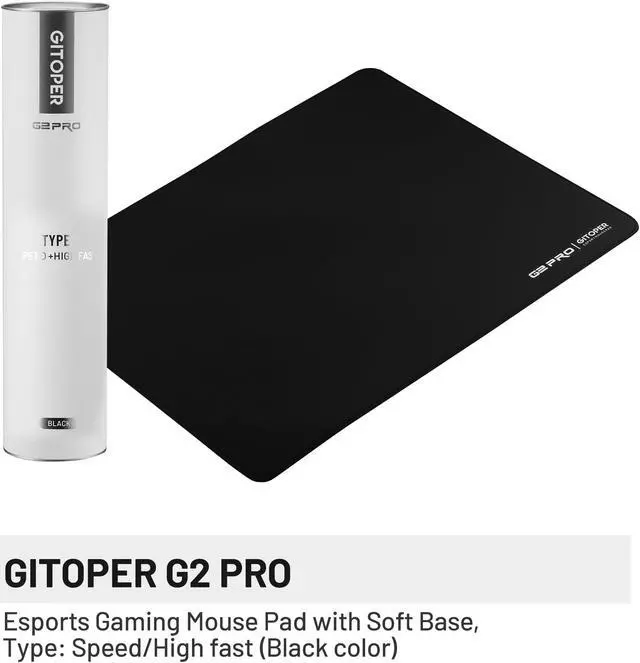Alt view image 2 of 5 - GITOPER G2 PRO Esports Gaming Mouse Pad-Soft Base Non-Slip with Smooth Surface Fabric Speed Type (Black)