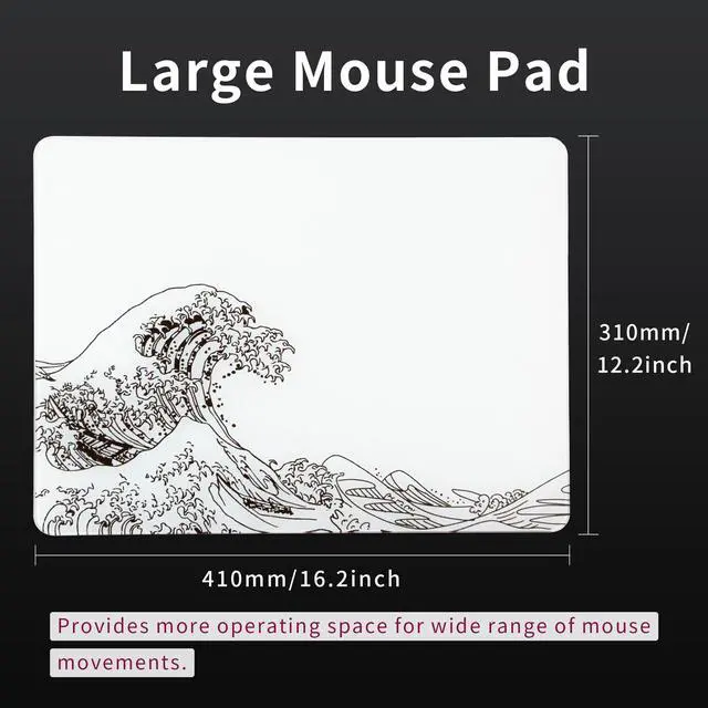 Alt view image 2 of 5 - Glass Gaming Mouse Pad, White Kanagawa Hard Mousepads for Gaming,Professional Large Mouse Mat 410mm*310mm, Special Glass Surface with Improved Precision and Speed