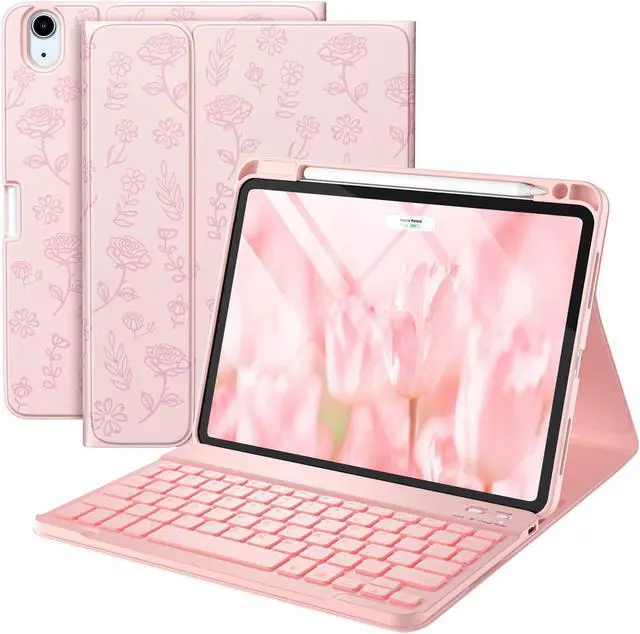 Main image of Harvopu Compatible for iPad Air 11-inch/Air 5th 4th Generation Case with Keyboard - Backlit Detachable, Folio Cover with Pencil Holder for iPad Air 11 Inch M3/M2, Air 5/ Air 4 (Floral Pink)