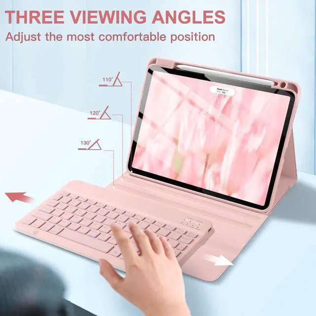Alt view image 5 of 5 - Harvopu Compatible for iPad Air 11-inch/Air 5th 4th Generation Case with Keyboard - Backlit Detachable, Folio Cover with Pencil Holder for iPad Air 11 Inch M3/M2, Air 5/ Air 4 (Floral Pink)