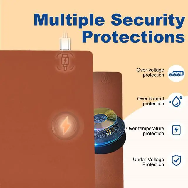 Alt view image 3 of 5 - Desk Mat with Wireless Charging, Brown Mouse Pad with Wireless Charger, Desk Pad Matt for Desktop, Mousepad Gaming Large Mouse Pad, Leather Compute for Keyboard and Mouse, 32" x 16"