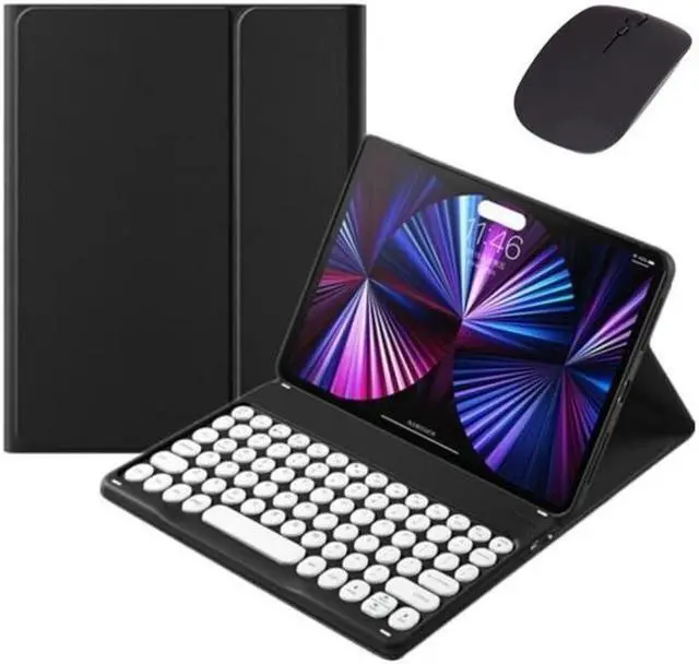 Main image of kaidisen Keyboard Case for Galaxy Tab A7 Lite 8.7 inch Case with Keyboard and Bluetooth Mouse, Detachable Candy Color Keyboard Cover Round Key,Black