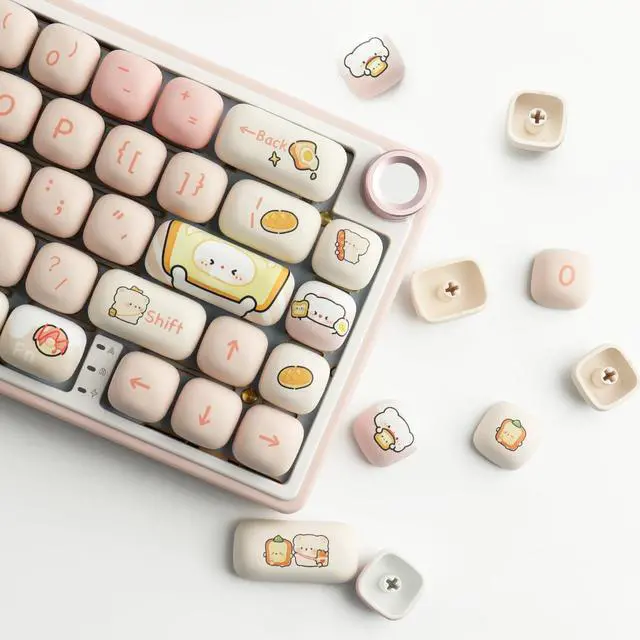 Alt view image 2 of 5 - Hyekit PBT Keycaps - Keycaps 75 Percent, MOG Profile, Dye-Sublimation, 144 Keys, Cute Custom Keycap Set for Cherry Gateron MX Mechanical Keyboard, Bread Bear