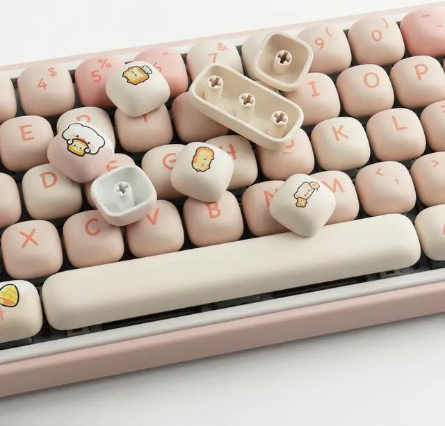 Alt view image 3 of 5 - Hyekit PBT Keycaps - Keycaps 75 Percent, MOG Profile, Dye-Sublimation, 144 Keys, Cute Custom Keycap Set for Cherry Gateron MX Mechanical Keyboard, Bread Bear