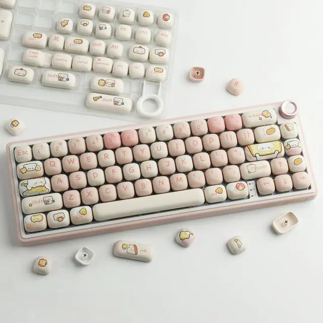 Alt view image 4 of 5 - Hyekit PBT Keycaps - Keycaps 75 Percent, MOG Profile, Dye-Sublimation, 144 Keys, Cute Custom Keycap Set for Cherry Gateron MX Mechanical Keyboard, Bread Bear