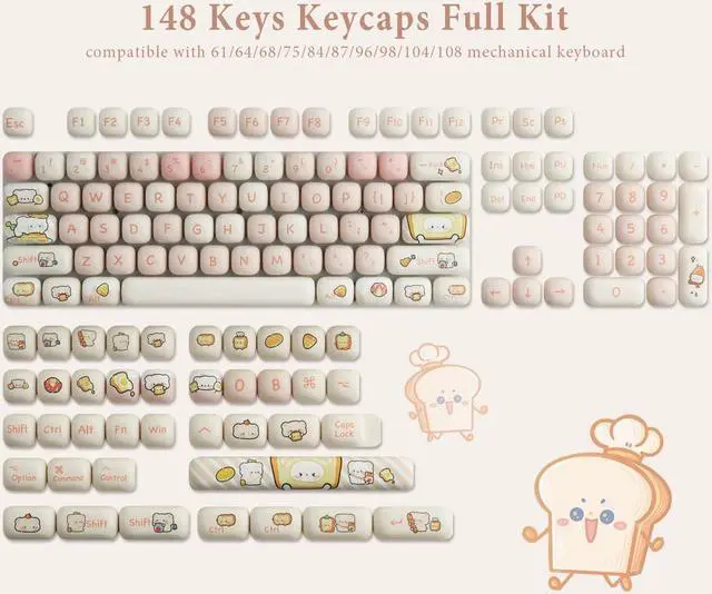 Alt view image 5 of 5 - Hyekit PBT Keycaps - Keycaps 75 Percent, MOG Profile, Dye-Sublimation, 144 Keys, Cute Custom Keycap Set for Cherry Gateron MX Mechanical Keyboard, Bread Bear