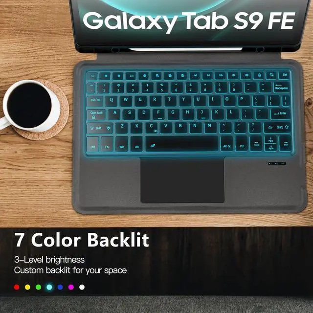 Alt view image 4 of 5 - inkolelo Keyboard Case for Samsung Galaxy Tab S9 FE 10.9"/S9 11 inch Case with Detachable Keyboard,7 Colors Backlit & Touchpad & S Pen Holder