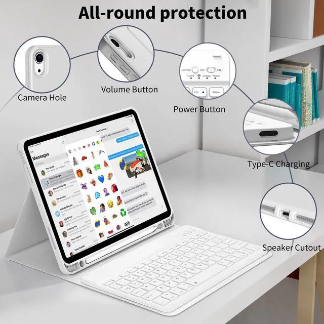 Alt view image 3 of 5 - JKSML Keyboard Case for iPad Air M3 2025 6th Generation 11 inch M2 2024/iPad Air 10.9 inch 5th Gen 2022/4th Gen 2020, Detachable Wireless Bluetooth Keyboard Case with Pencil Holder, Gray
