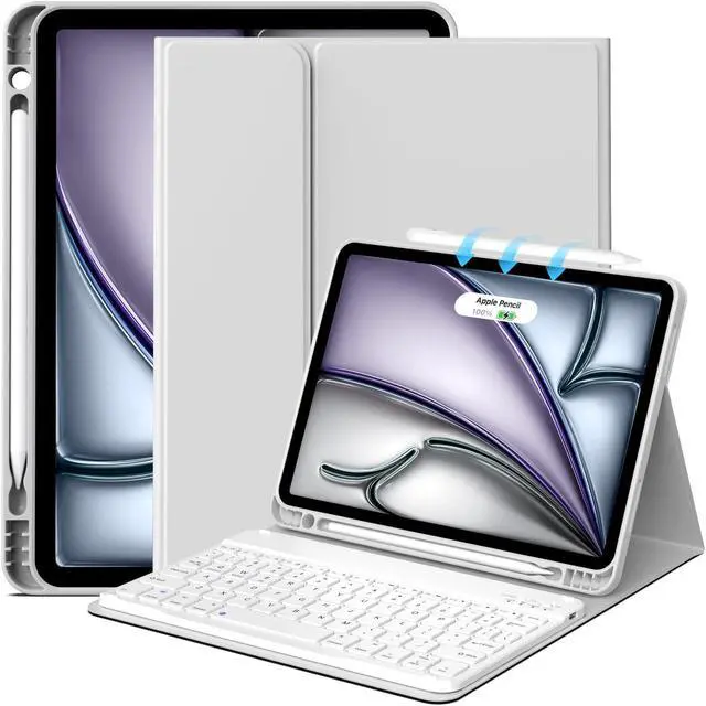 Main image of JKSML Keyboard Case for iPad Air M3 2025 6th Generation 11 inch M2 2024/iPad Air 10.9 inch 5th Gen 2022/4th Gen 2020, Detachable Wireless Bluetooth Keyboard Case with Pencil Holder, Gray