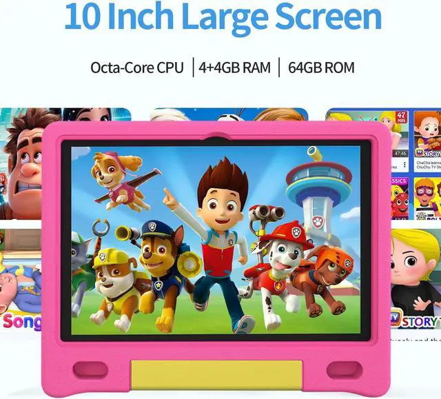 Alt view image 2 of 5 - JREN Kids Table 10.1" |Android 14 Tablet for Kids|64GB Storage|Octa-Core|WiFi |Cameras|Parental Control|Kids Content|Case Included Great Gift for Children Ages 3-12 Years Old Pink