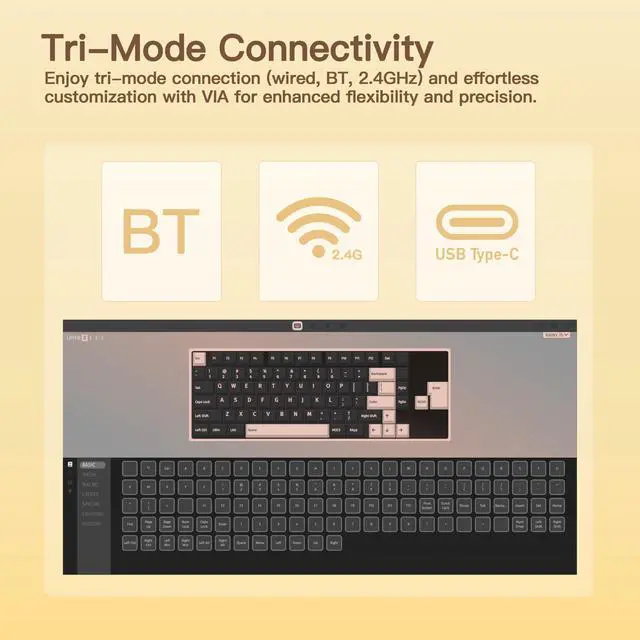 Alt view image 5 of 5 - KEEBMONKEY WOBKEY Rainy 75 CNC Aluminum HMX/JWK/Cocoa Switches Triple-Mode Connectivity Mechanical Keyboard with Superior Acoustics, RGB/FR4/Silver SUS304/7000mAh/WOB Switch (Pro - Yellow)