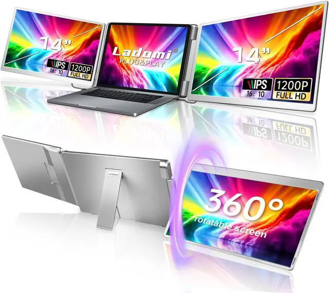 Main image of Laptop Screen Extender, 14" FHD 1200P IPS Triple Monitor Extended for 12"-17" Laptop, Plug & Play Portable Dual Monitor for Laptop, HDMI/USB-C for Mac, Wins, Android, Switch, Surface