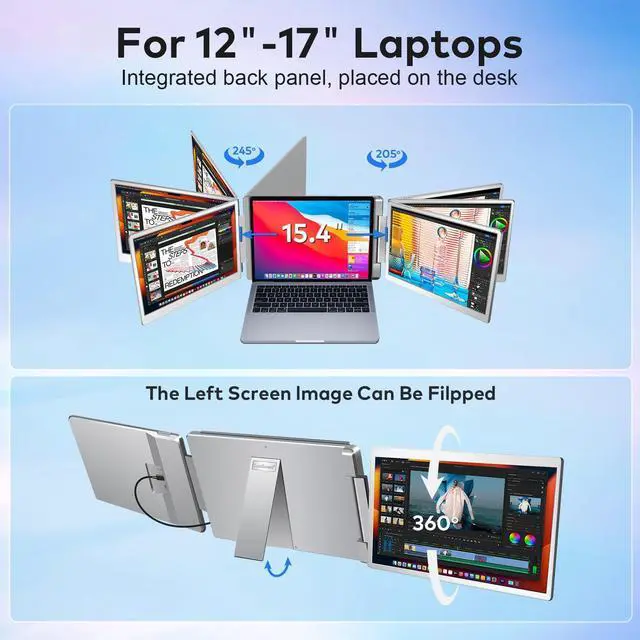 Alt view image 3 of 5 - Laptop Screen Extender, 14" FHD 1200P IPS Triple Monitor Extended for 12"-17" Laptop, Plug & Play Portable Dual Monitor for Laptop, HDMI/USB-C for Mac, Wins, Android, Switch, Surface