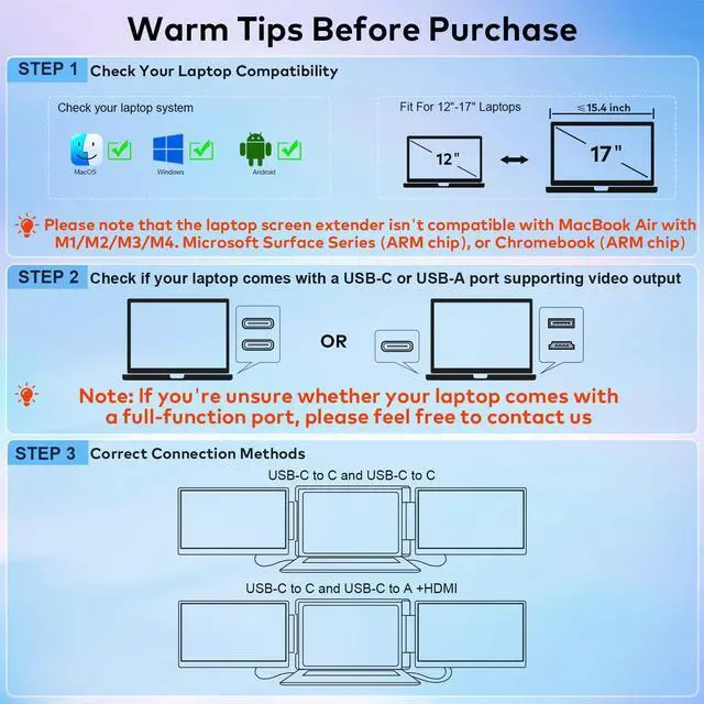 Alt view image 2 of 5 - Laptop Screen Extender, 14" FHD 1200P IPS Triple Monitor Extended for 12"-17" Laptop, Plug & Play Portable Dual Monitor for Laptop, HDMI/USB-C for Mac, Wins, Android, Switch, Surface