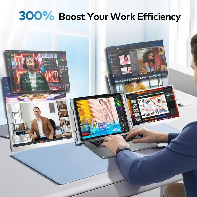 Alt view image 5 of 5 - Laptop Screen Extender, 14" FHD 1200P IPS Triple Monitor Extended for 12"-17" Laptop, Plug & Play Portable Dual Monitor for Laptop, HDMI/USB-C for Mac, Wins, Android, Switch, Surface