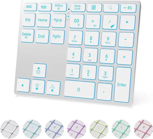 Main image of LINKEET Tri-Mode Aluminum Numpad 7-Color Backlit Bluetooth 5.0/Wired USB-C/2.4G Wireless Number Pad Slim 35-Key Rechargeable Numeric Keypad External Keyboard Num Pad for Laptop, Mac - Silver White