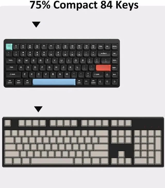 Alt view image 5 of 5 - LINKEET Wireless Mechanical Keyboard 2.4G/Bluetooth, Ultra-Slim Low Profile Silent Mechanical Red Switch, 75% Compact 84 Keys TKL Gaming Keyboard with Ergonomic Magnetic Feet for Multi Device, White