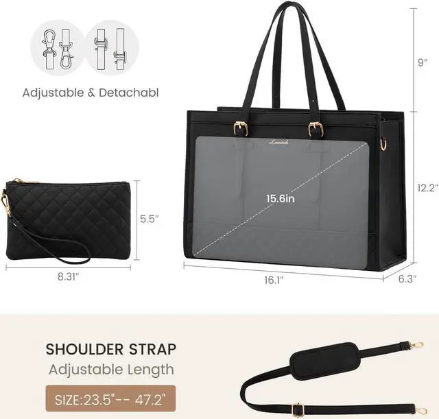 Alt view image 2 of 5 - LOVEVOOK Women's 15.6 inch Laptop Tote, Waterproof PU Leather Computer Work Bag, Large Capacity Business Office Tote Black