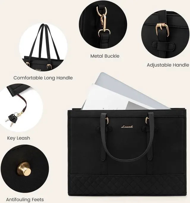Alt view image 4 of 5 - LOVEVOOK Women's 15.6 inch Laptop Tote, Waterproof PU Leather Computer Work Bag, Large Capacity Business Office Tote Black