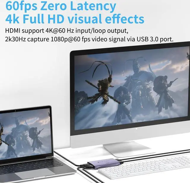 Alt view image 4 of 5 - USB 3.0 Audio Video Capture Card with Microphone 4K30HZ HD Loop Output, 1080p 60fps Video Recorder for Streaming Video Game Capture for Cell Phones/DSLR Cameras / PS5 / Xbox/PC