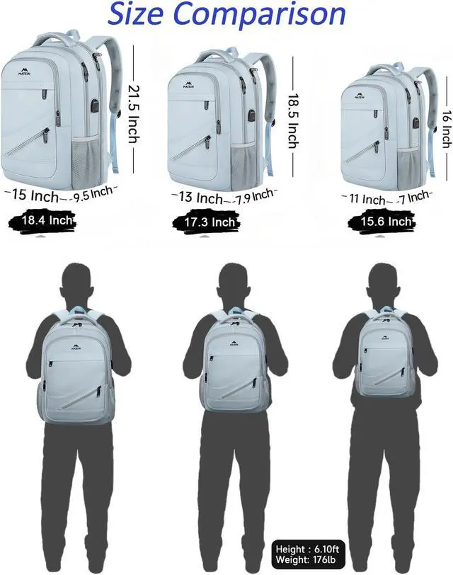 Alt view image 4 of 5 - MATEIN 18 Inch Laptop Backpack for Women, Extra Large Anti Theft College Computer Rucksack with Luggage Strap, Waterproof TSA Approved 50 L Carryon Backpack for Work Business Travel, Haze Blue
