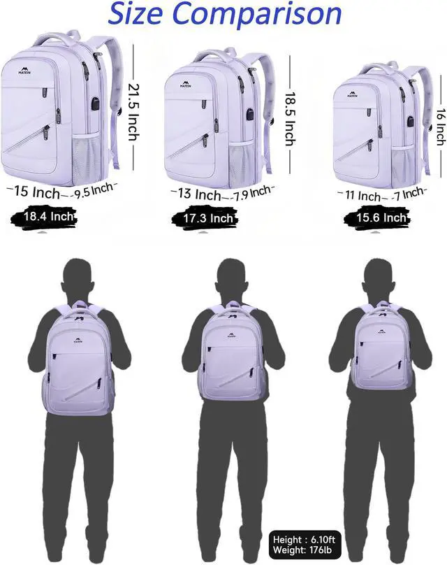 Alt view image 4 of 5 - MATEIN Extra Large Laptop Backpack Women, 50 L Carry On Work Travel Bag with USB Port and Anti Theft Pocket, Water Resistant College Backpacks Fit 18.4 In Notebook Computer, Purple
