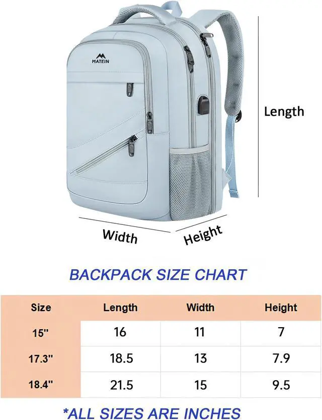 Alt view image 5 of 5 - MATEIN 18 Inch Laptop Backpack for Women, Extra Large Anti Theft College Computer Rucksack with Luggage Strap, Waterproof TSA Approved 50 L Carryon Backpack for Work Business Travel, Haze Blue