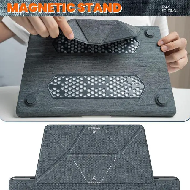 Alt view image 4 of 5 - MEEgoodo for MacBook Air 13.6 inch Case (M4/M3/M2) 2025 2024 2022, Kickstand Cover Fit Model(A3240/A3113/A2681), Fabric Case for Mac Air 13" with TPU Keyboard & Webcam Cover & OTG Adapter, Gray