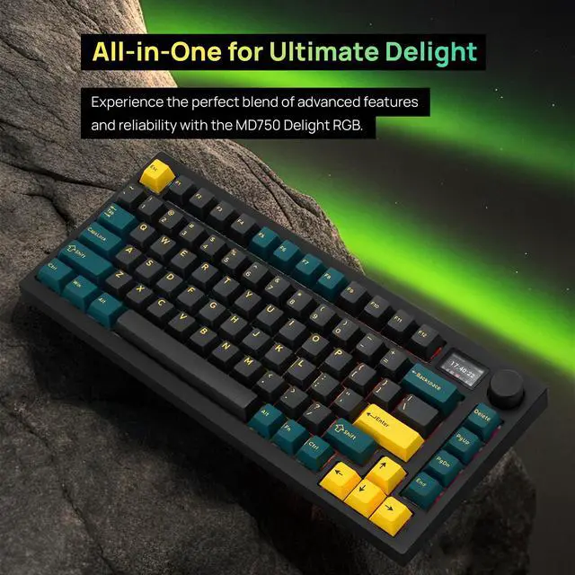 Alt view image 2 of 5 - BAROCCOMiSTEL MD750 Delight BT RGB Devil Green TKL Ergonomic Mechanical Keyboard, LED Screen & Knob, 75% Layout, 2.4G/ BT5.0/ USB Type-C, Mac/Windows OS Compatible- Gateron G Red