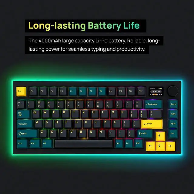 Alt view image 5 of 5 - BAROCCOMiSTEL MD750 Delight BT RGB Devil Green TKL Ergonomic Mechanical Keyboard, LED Screen & Knob, 75% Layout, 2.4G/ BT5.0/ USB Type-C, Mac/Windows OS Compatible- Gateron G Red