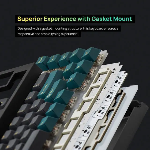 Alt view image 4 of 5 - BAROCCOMiSTEL MD750 Delight BT RGB Devil Green TKL Ergonomic Mechanical Keyboard, LED Screen & Knob, 75% Layout, 2.4G/ BT5.0/ USB Type-C, Mac/Windows OS Compatible- Gateron G Red