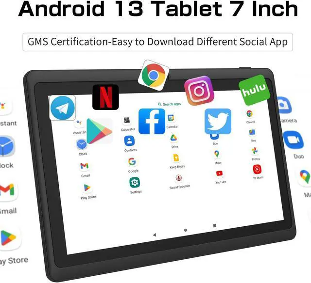 Alt view image 4 of 5 - NEWISION 7 Inch Tablet with Case, Quad Core Android 13 Tablets, 4GB RAM 32GB ROM 512GB Expand, 1024x600 IPS HD Display, 3500mAh,Dual Camera, USB C Tablet PC (Black)