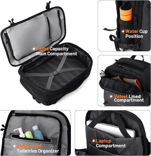 Alt view image 4 of 5 - Oumurs Laptop Backpack for Long Travel with 30-40L Expandable Large Capacity Water-resistant Gray 1680D Oxford Fabric Lamination Fabric